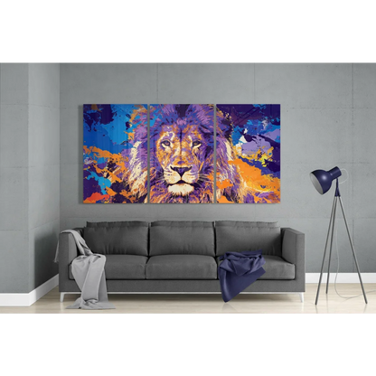 Majestic Lion Glass Wall Art in Electric Purple and Orange | Modern Wall Art Decor | vintageantiquesgifts.com