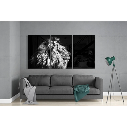 Majestic Lion Triptych Glass Wall Art in Stunning Black and White | Modern Wall Art Decor | vintageantiquesgifts.com