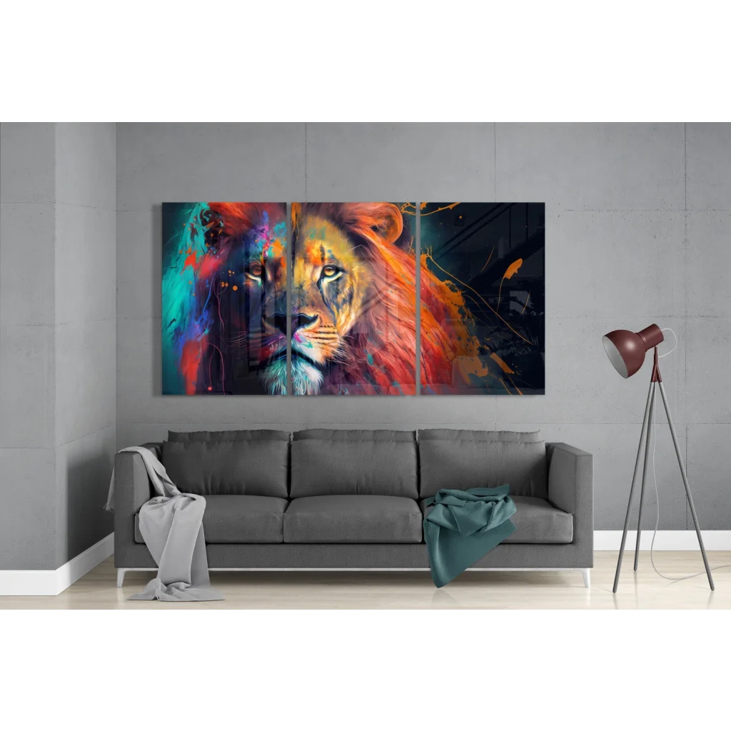 Majestic Lion Insigne Glass Art in Bold Abstract Colors | Modern Wall Art Decor | vintageantiquesgifts.com