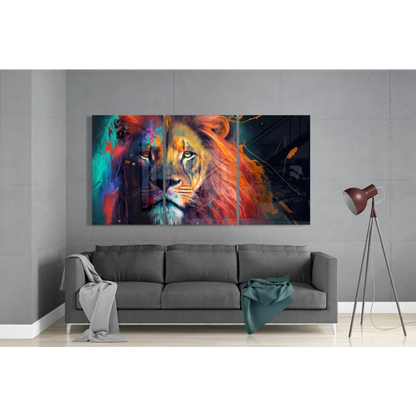 Majestic Lion Insigne Glass Art in Bold Abstract Colors | Modern Wall Art Decor | vintageantiquesgifts.com
