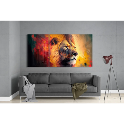 Fiery Lion Triptych Canvas by Insigne Glass Art | Modern Wall Art Decor | vintageantiquesgifts.com
