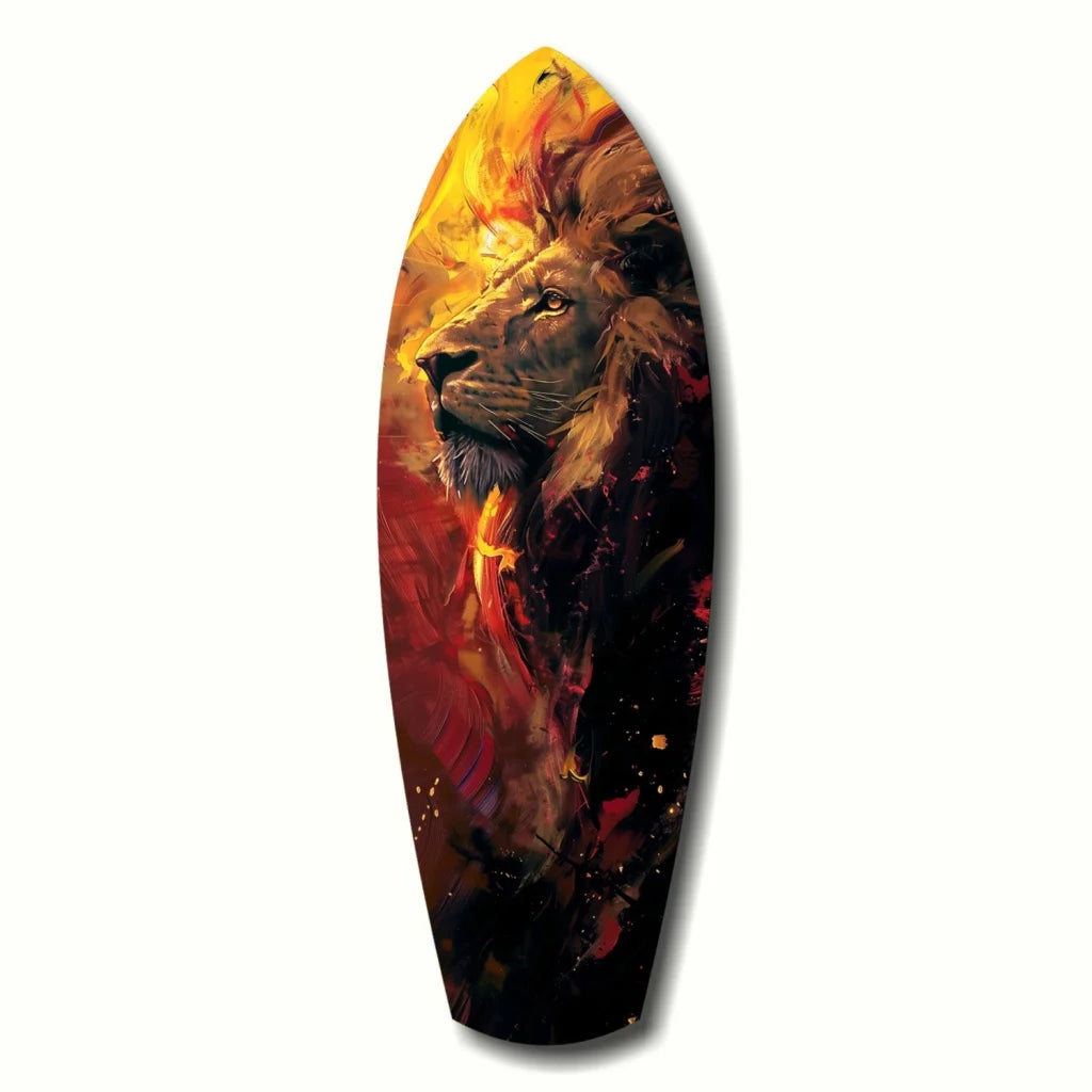 Fiery Lion Pride Surfboard Tempered Glass Art | Insigneart USA | vintageantiquesgifts.com