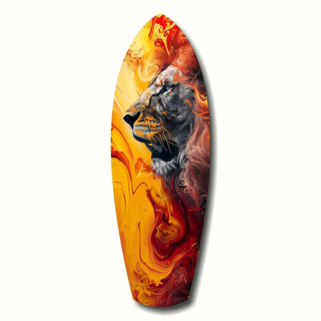 Fiery Lion Tempered Glass Art Surfboard Wall Piece | Insigneart USA | vintageantiquesgifts.com