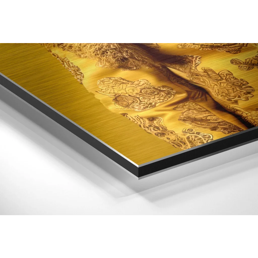 Regal Lion King brushed aluminium dibond wall art with golden metallic print