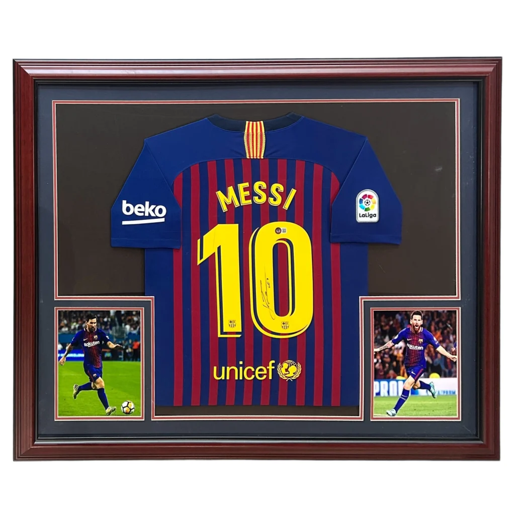 Framed Lionel Messi autographed FC Barcelona number 10 jersey