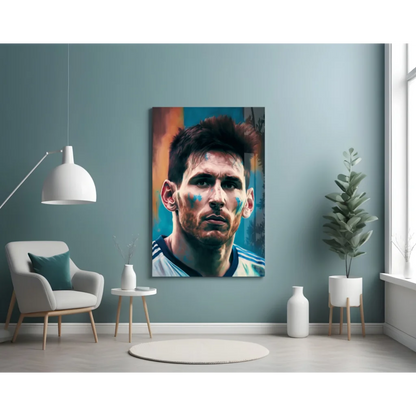 Blue and white abstract Lionel Messi canvas wall art print 24x36