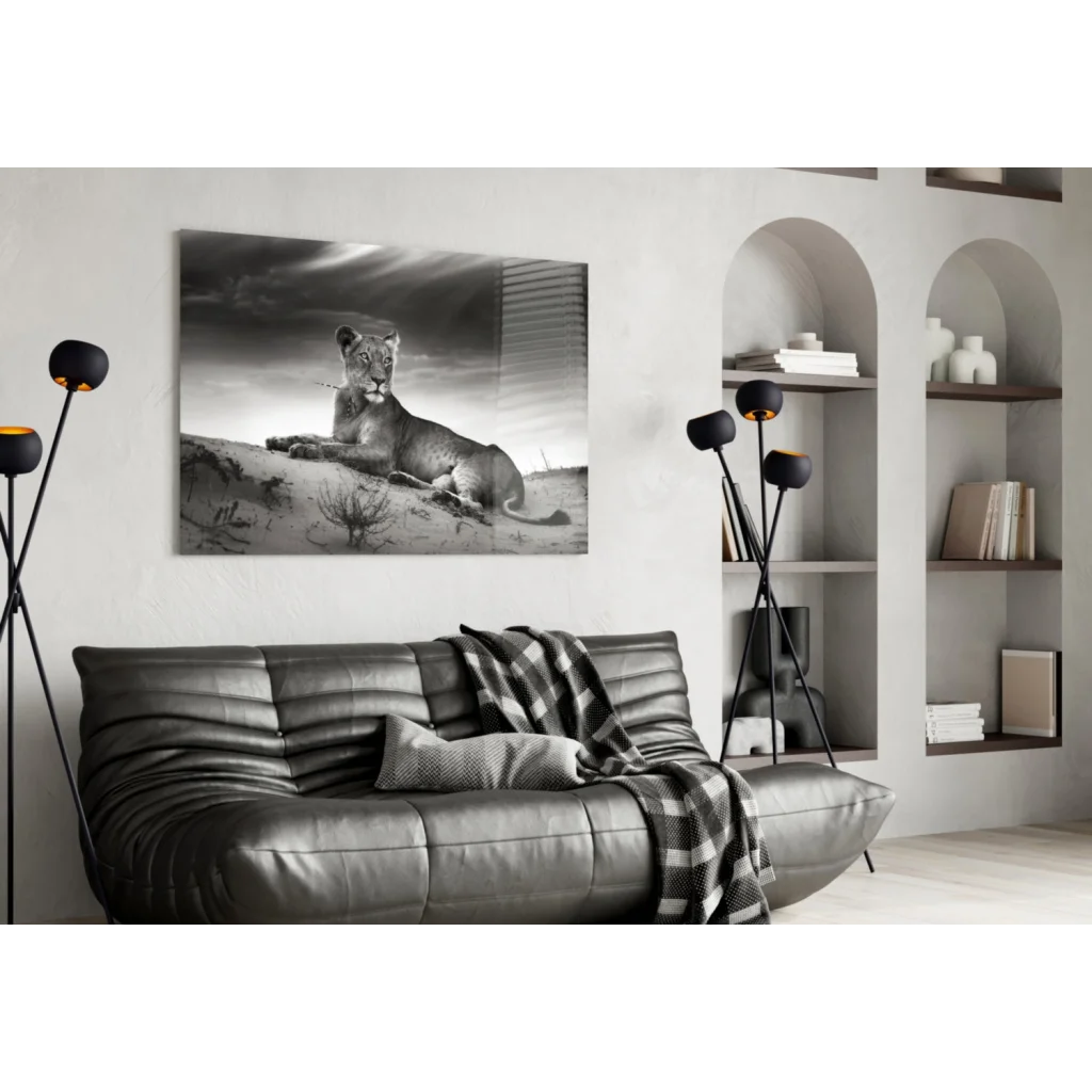 Majestic lioness black and white canvas wall art print