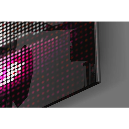 Sleek black Pixelated Pink Lips LED glass wall art with glowing pink grid