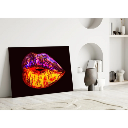 Fiery Gradient Lips Glass Wall Art with Glitter Sparkle | Modern Wall Art Decor | vintageantiquesgifts.com