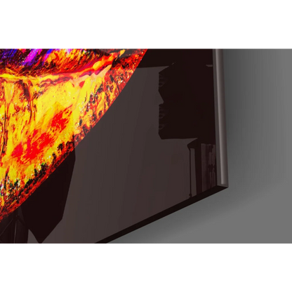 Sleek fiery gradient lips glass wall art with glitter sparkle TV display