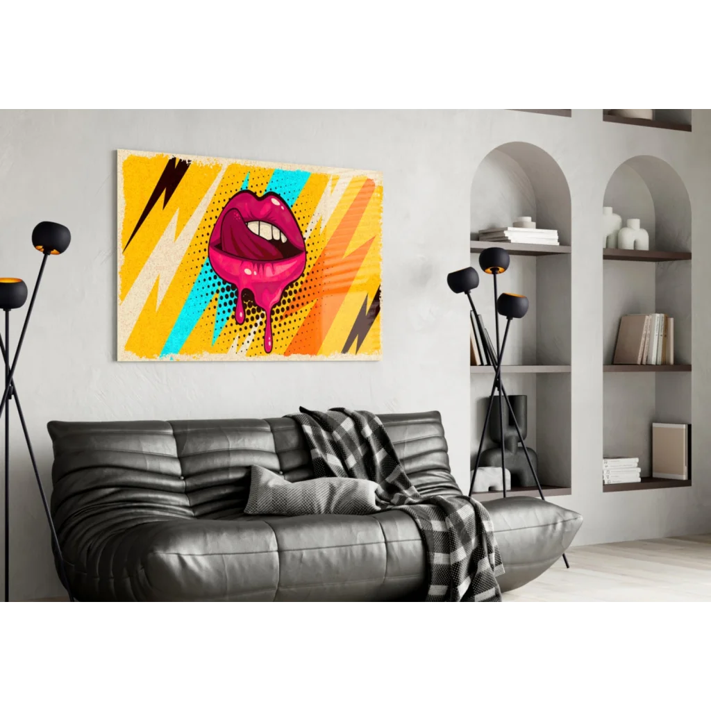Electric Pop Art Lips Wall Art with Bold Lightning Strikes | Contemporary Home Wall Art | vintageantiquesgifts.com