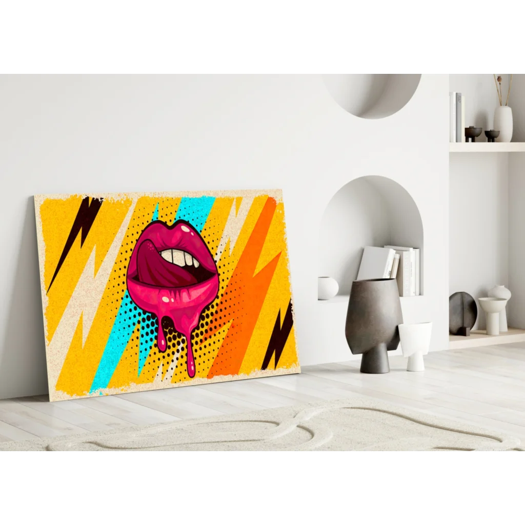 Electric Pop Art Lips Wall Art with Bold Lightning Strikes | Modern Wall Art Decor | vintageantiquesgifts.com