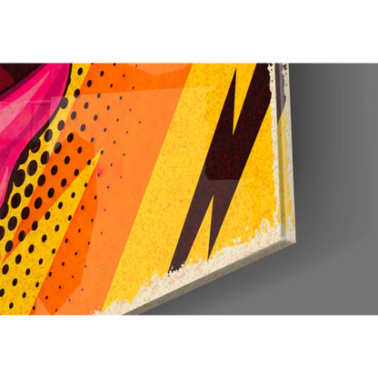 Vibrant electric pop art wall art with bold lightning strikes and lips