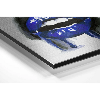 Blue watercolor lips on brushed aluminium dibond canvas