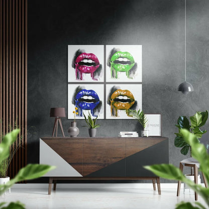 Vibrant glossy lips paintings on brushed aluminium dibond canvas