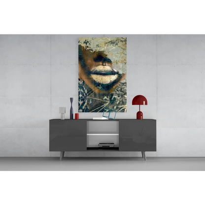 Bold lips abstract canvas wall art with gold leaf texture
