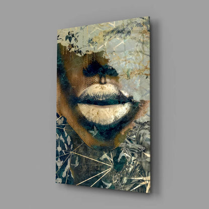Bold Lips abstract canvas wall art with gold leaf texture