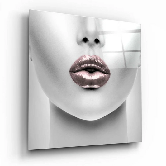 Rose Gold Lips Glass Wall Art Modern Glam Canvas Print | Insigneart USA | vintageantiquesgifts.com