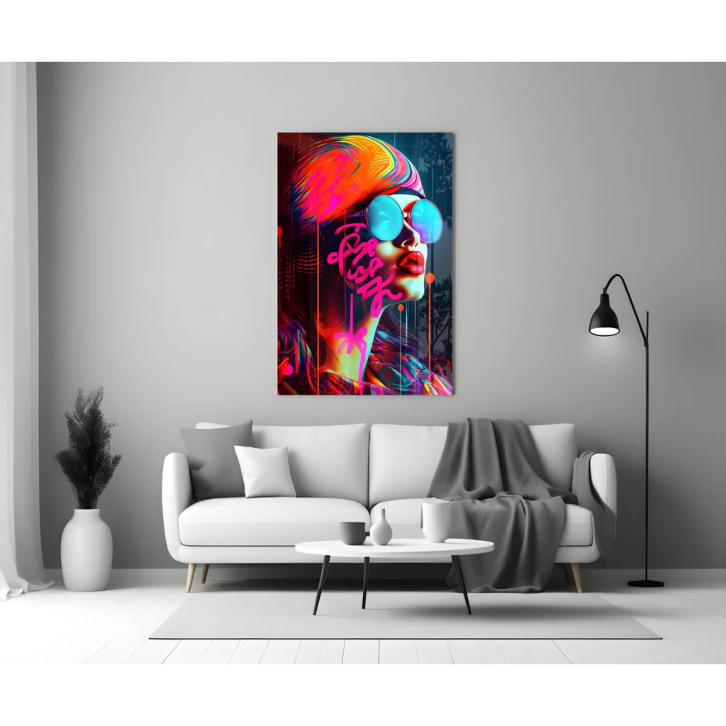 Neon Graffiti Woman Wall Art Canvas Print | Modern Wall Art Decor | vintageantiquesgifts.com