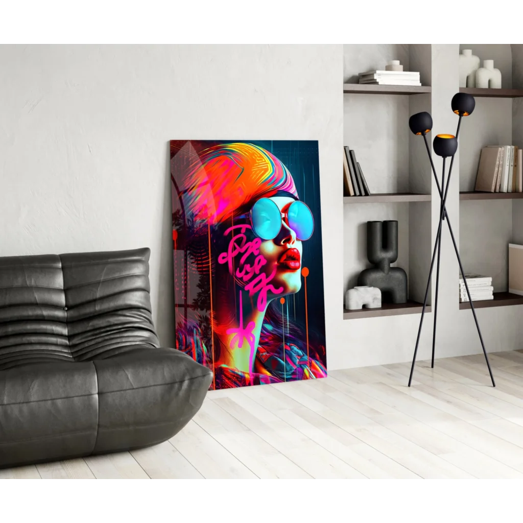 Vibrant neon graffiti woman wall art canvas print