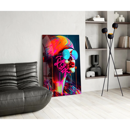 Vibrant neon graffiti woman wall art canvas print