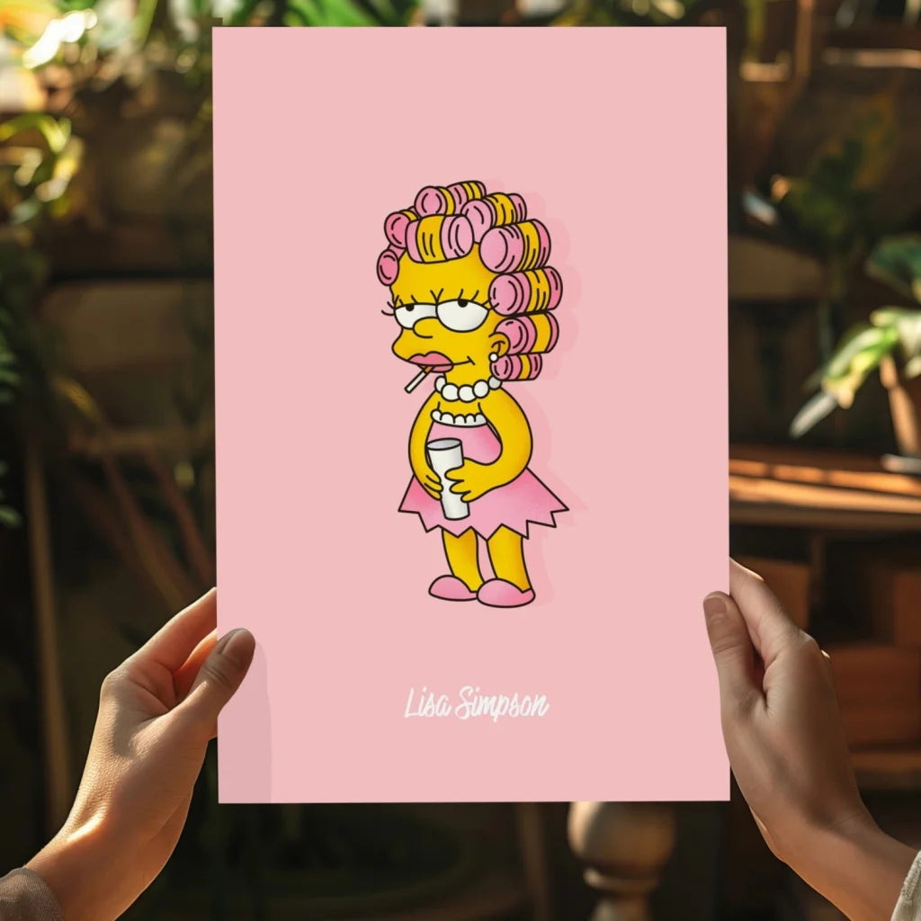 Lisa Simpson in pink curlers on insigne aluminum prints wall art