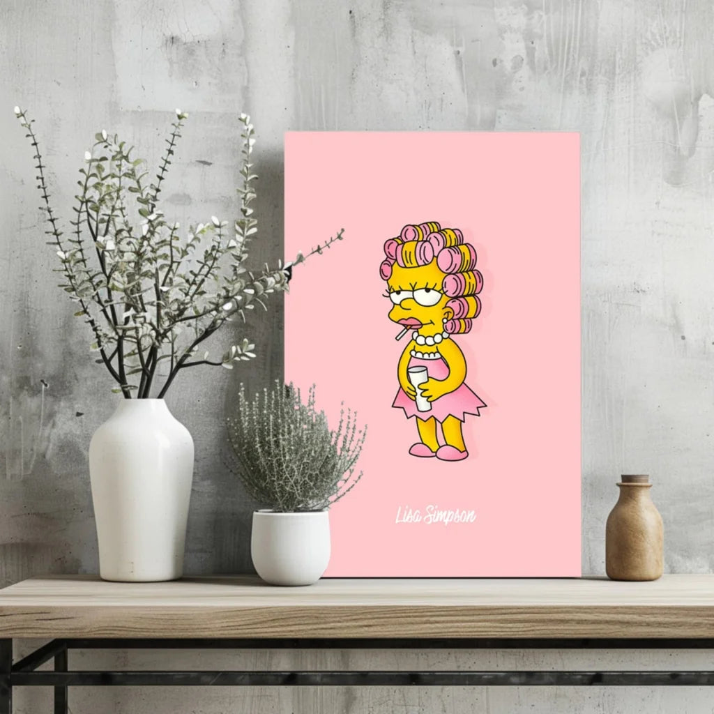 Marge Simpson in pink curlers on insigne aluminum prints wall art