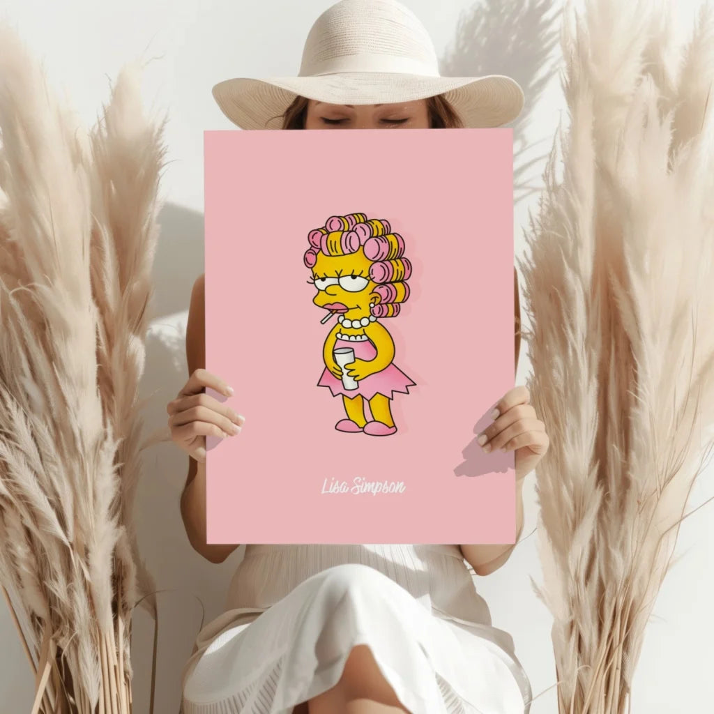 Lisa Simpson in pink curlers on Marge insigne aluminum print