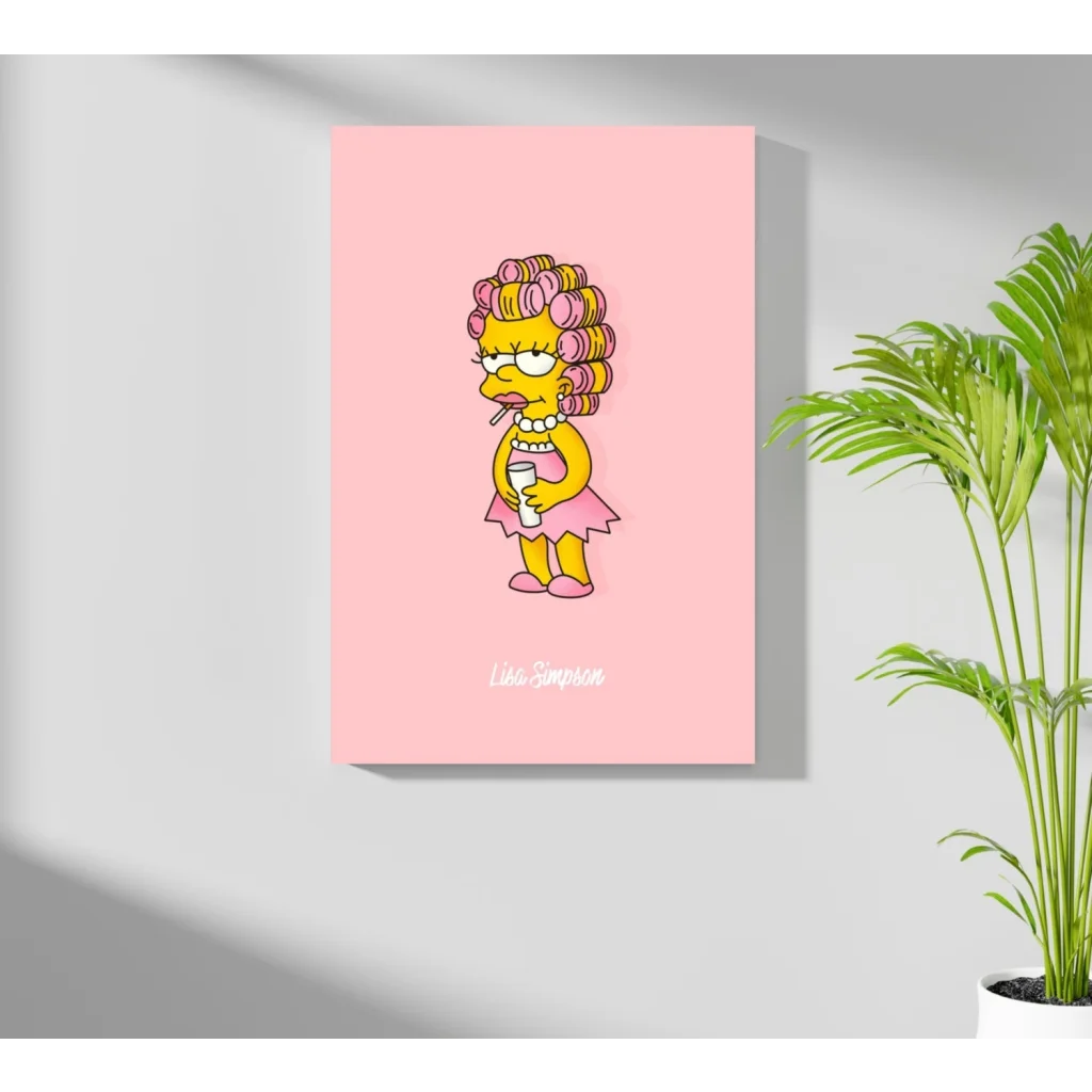 Lisa Simpson in pink curlers on insigne aluminum prints wall art