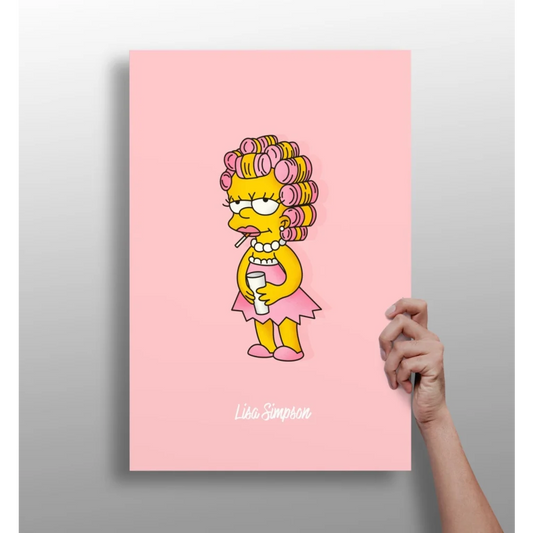 Lisa Simpson in pink curlers on Marge insigne aluminum print