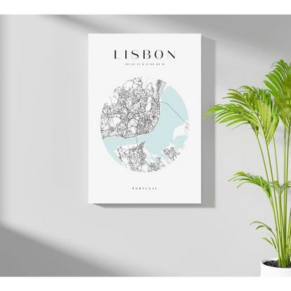White teal Lisbon Portugal map on aluminum wall print