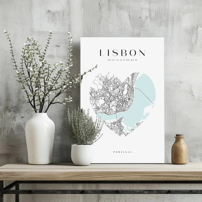 Lisbon Heart Map Insigne Aluminum Print Wall Art | Glass Wall Art Print | vintageantiquesgifts.com