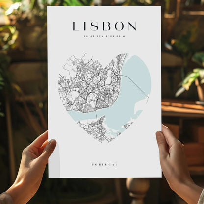 Lisbon heart map on insigne aluminum print wall art