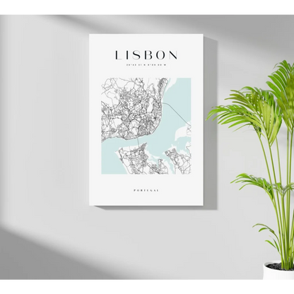 Stunning minimalist Lisbon map insigne aluminum print on white background
