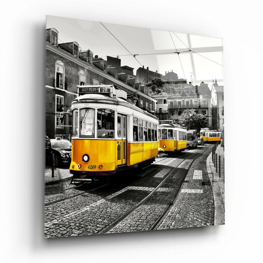 Vintage Yellow Tram Glass Wall Art Print | Insigneart USA | vintageantiquesgifts.com