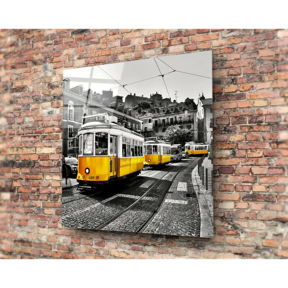 Vintage Yellow Tram Glass Wall Art Print | Glass Wall Art Print | vintageantiquesgifts.com