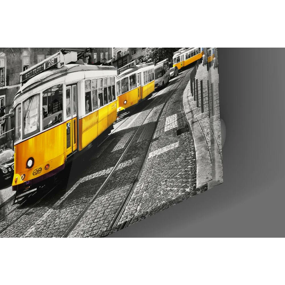 Vintage Yellow Tram Glass Wall Art Print | Modern Wall Art Decor | vintageantiquesgifts.com