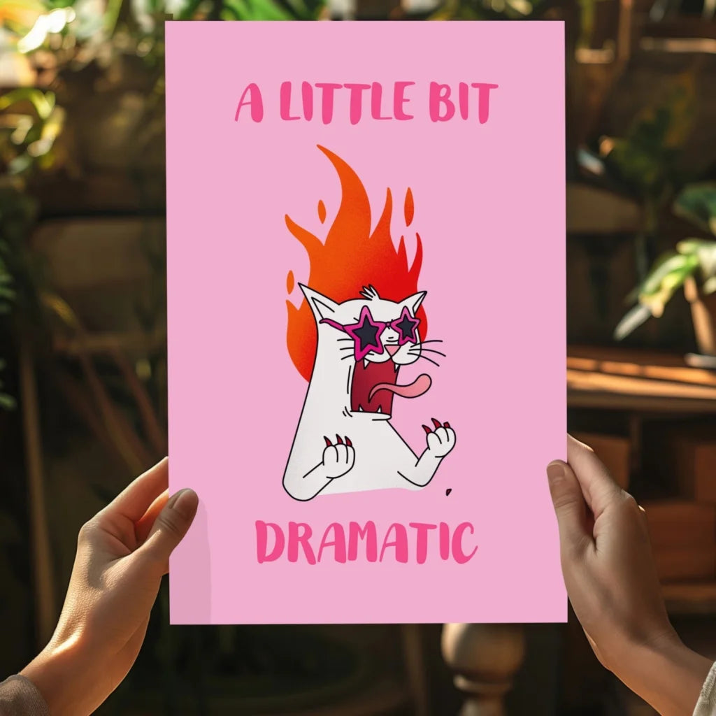 Dramatic pink cat poster on insigne aluminum print
