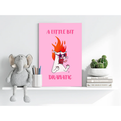 Dramatic pink cartoon cat on insigne aluminum prints