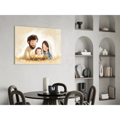 Stunning glass wall art of beige canvas nativity scene