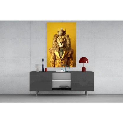 Majestic lion king glass wall art canvas in golden glory
