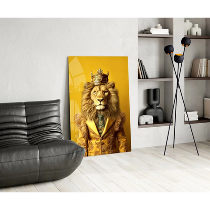 Majestic lion king glass wall art canvas in golden glory