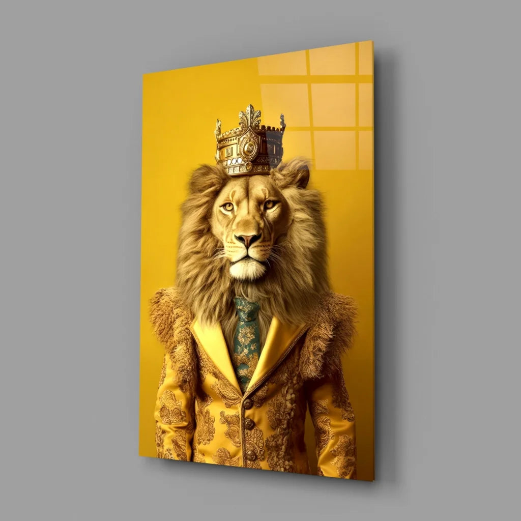 Majestic lion king glass wall art canvas in golden glory