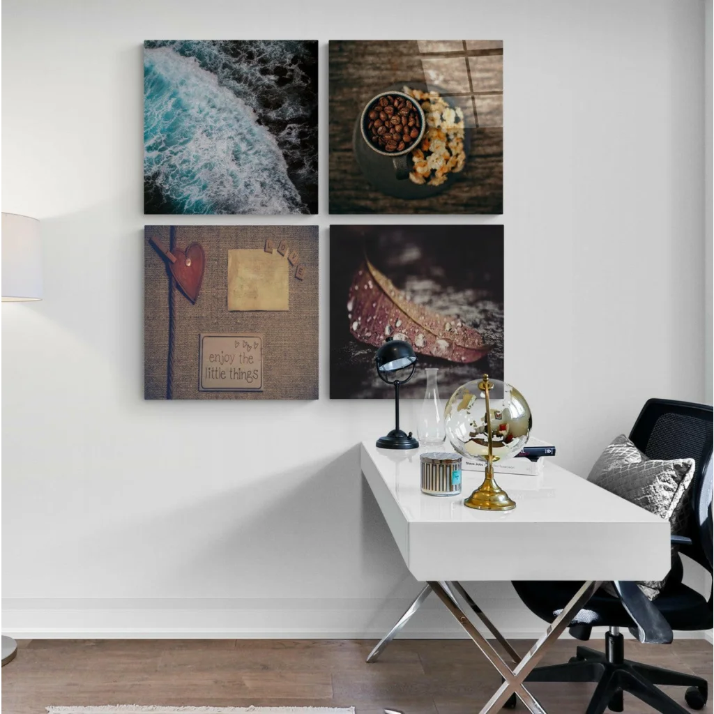 Gold-toned globe desk lamp with glass wall art base