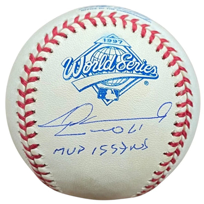Livan Hernandez autographed 1997 World Series baseball with MVP logo