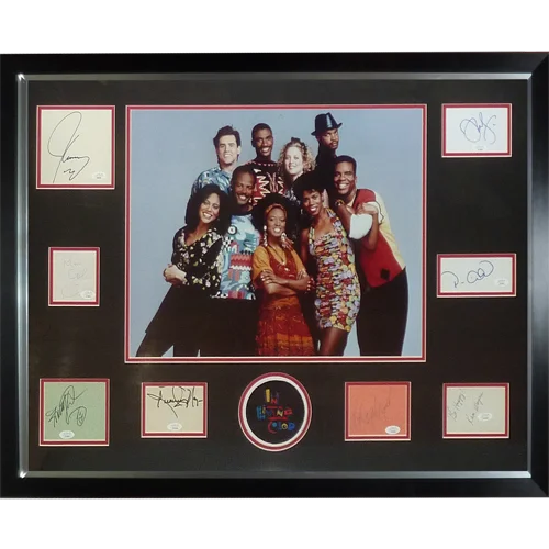 Deluxe framed 16x20 photo of In Living Color cast with 8 autographs