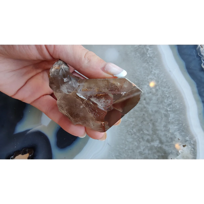 Lodalite included smoky quartz crystal from Brazil with phantoms