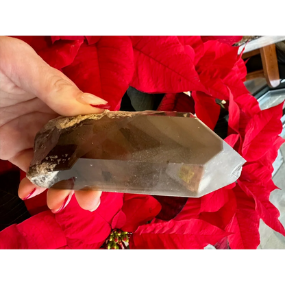 Lodalite included smoky quartz crystal point from Brazil