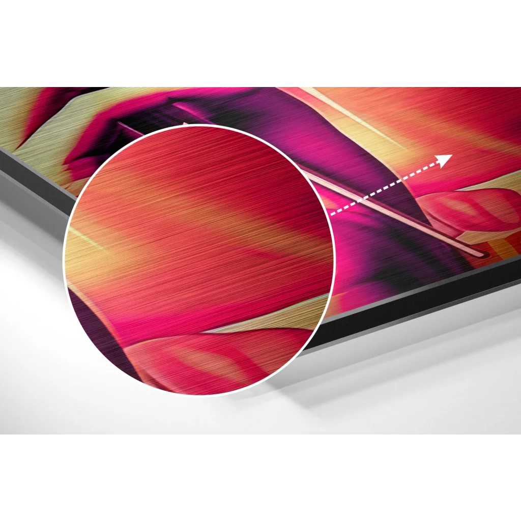 glass wall art Vibrant abstract brushed aluminium dibond pop art wall print in pink, magenta, orange, gold