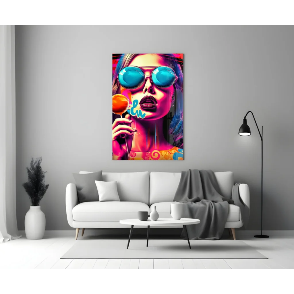 Pop Art Lollipop Girl Glass Wall Art Canvas Print | Modern Wall Art Decor | vintageantiquesgifts.com